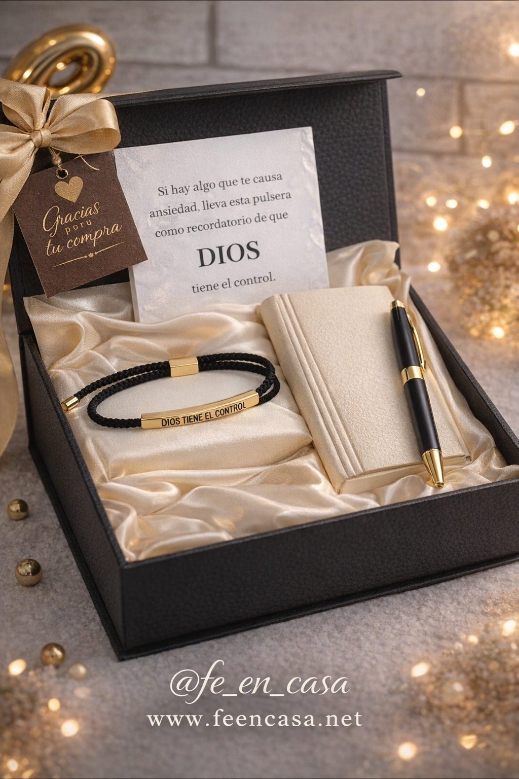 Kit Cristiano “Dios Tiene el Control” – Pulsera + Agenda + Bolígrafo | Detalle de Fe